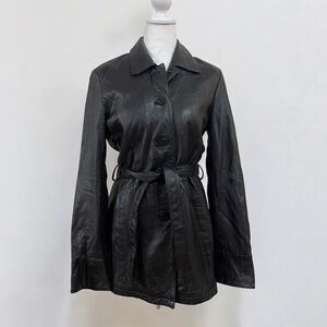 Wilsons Leather Black Belted Jacket Y2K Minimalist Thinsulate Coat Women’s M